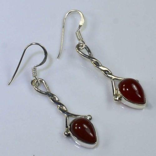 Hand make Genuine Carnelian Earrings, 100% 925 Sterling Silver Jewelry, 42mm ,3.4g, Gift BOX