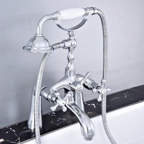 Polished Chrome Deck Mounted Bathtub Faucets Bathroom Basin Mixer Tap With Hand Shower Head Bath & Shower Faucet ztf757