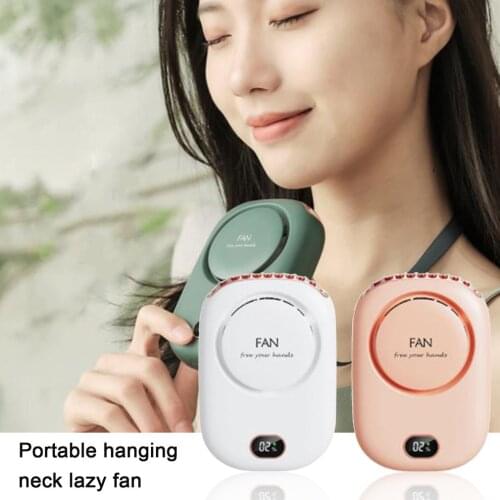 Hot Mini Digital Display Neck Hanging Fan Lazy Neck Fan USB Charging Leafless Fan Desktop Small Fan Large Wind Fan 3 Wind Speed