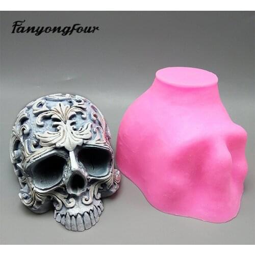 3D skull pattern silicone mold fondant cake mold resin plaster chocolate candle candy mold free shipping