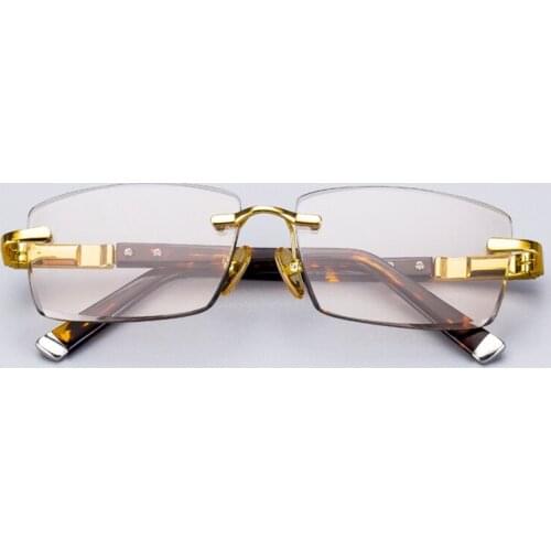 Luxury Rimless Glass Sunglasses Man Natural Crystal Stone Lens Acetate Glasses Frame Vintage Sun Glasses Woman Top Quality