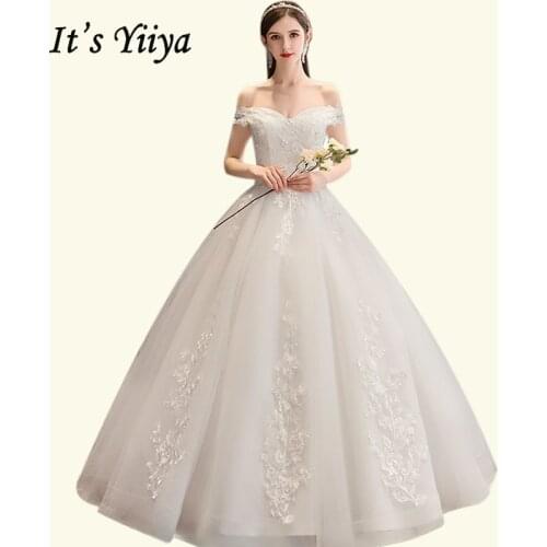 Wedding Dresses Plus Size Its Yiiya BR688 Elegant Boat Neck Vestidos De Novia Off Shoulder Pearls Lace Bridal Gowns 2020