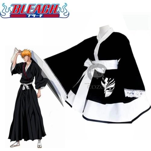 Japanese Anime Bleach Samurai Ichigo Costume Kimono Coat Dress Cosplay Adult Children