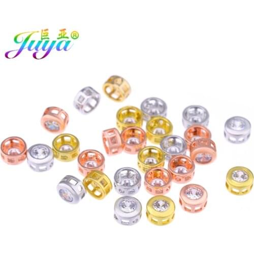 Juya 12pcs DIY Needlework Jewelry Beads Supplies Cubic Zirconia Small Hole Round Heart Flower Slider Charm Beads Wholesale