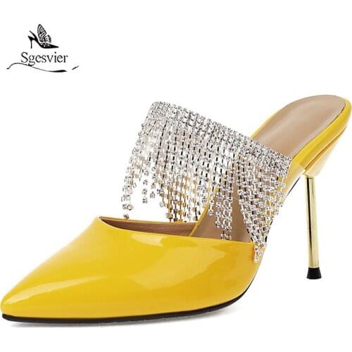 Sgesvier Small Pointed Toe Stiletto Simple Shallow Mouth Womens Sandals Solid Color thin high heel rhinestone Womens Shoes