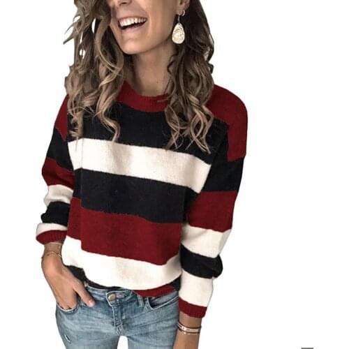 Woman sweaters Fall Casual Long Sleeve Pullover O Neck Color Block Loose Knitted Sweater pullover woman sweaters свитер женский