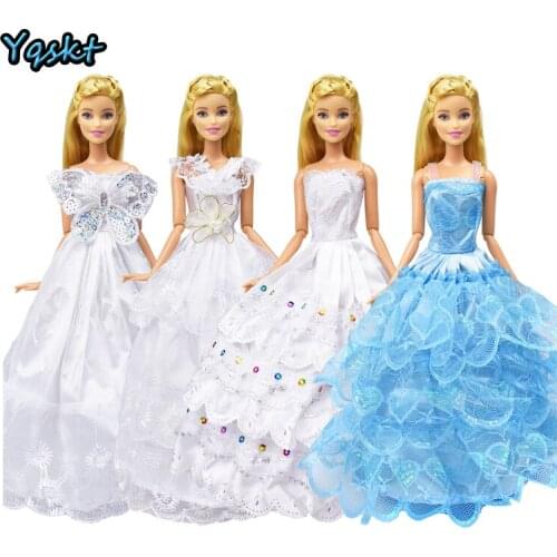 10 Pcs/set (4 Dress+6 Necklace)Wedding Dress Fashion Princess Gown Various Styles Beautiful Evening Dress for 12 Inch Doll Dress