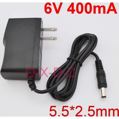 1pcs 6V 400mA AC 100V-240V Converter power Adapter DC 6V 0.4A 400mA Power Supply US Plug DC 5.5mm x 2.1mm -2.5mm