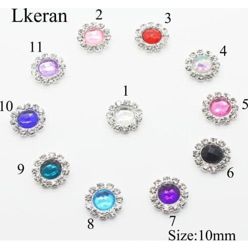 10pcs 10MM Round Acrylic Rhinestones Flat back Decorative Buttons Mix-Colour Diy Girl Hair Ribbon Wedding Decoration Accessory