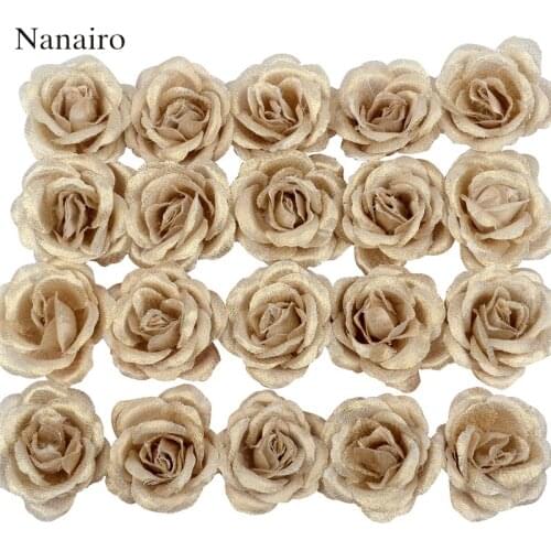 10pcs 4cm Silk Gold Artificial Rose Flower Heads Decorative Flowers for Wedding Home Party Decoration Mini DIY Fake Flower Wall