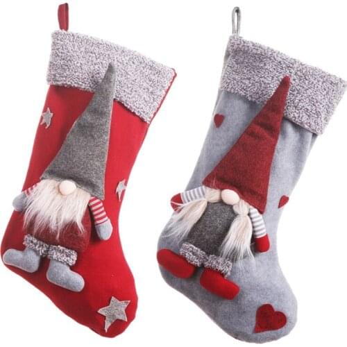 12 pcs Christmas Stockings Holders With 3D Swedish Gnome Doll Xmas Tree Hanging Pendant Fireplace Ornaments Holiday Decorations