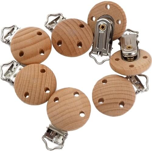 Chenkai 50PCS 35MM Baby Wooden Clips Round Dummy Clips BPA Free For DIY Baby Rattle Teething Grasping Wooden Toy Accessories