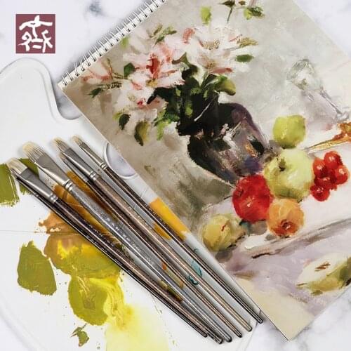 Acrylic Brush For Nail 6Pcs Paint Brushes For Drawing Set Hard Fine Ferret Badger Hair Oil Gouache Brush Art Painting Supplies