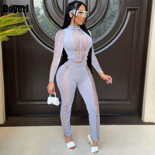 Hollow Out Sexy See Through Two Piece Set Women Top and Pants Co Ord Set Women Tracksuit Party Night Club Outfits Matching Sets