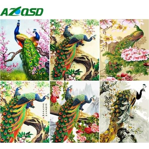AZQSD Oil Painting By Numbers Peacock Picture For Living Room Home Decoration Coloring By Numbers Animal DIY Handmade Gift