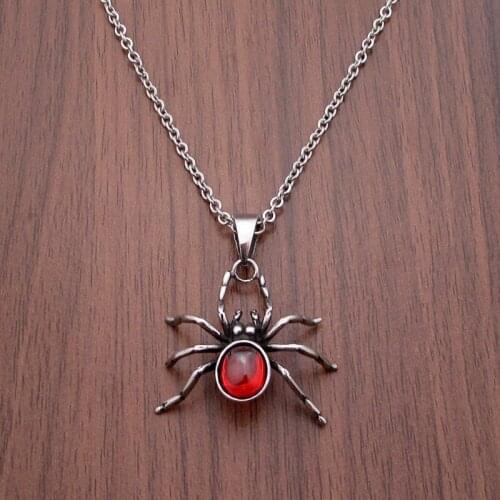Free Shipping Punk 316L Stainless Steel High Polish New Arrival Red Stone Spider Pendant For Womens Gift