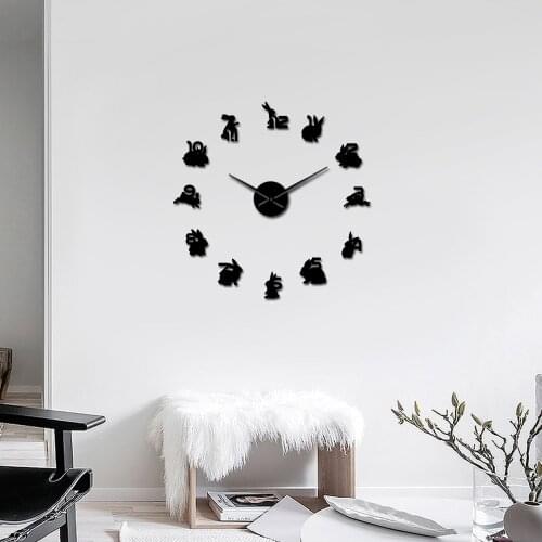 Frameless Rabbit With Numbers Mirror Effect DIY Wall Clock Bunny Pet Wall Stickers for Living Room Modern Wall Decor Clock Watch