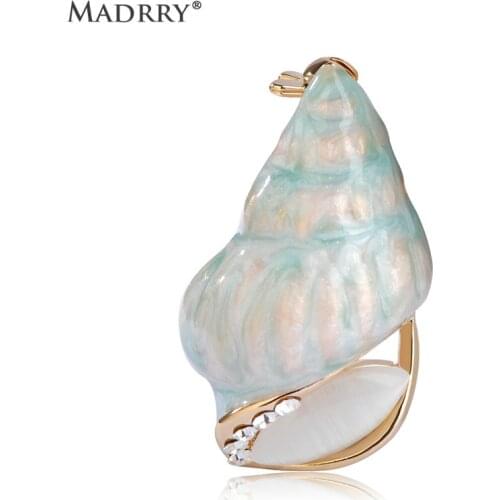 Madrry Sea Snail Shape Brooches For Women Kids Antique Silver Plated Opal Badge Broches Lapel Enamel Pins Shoulder Dress Jewelry