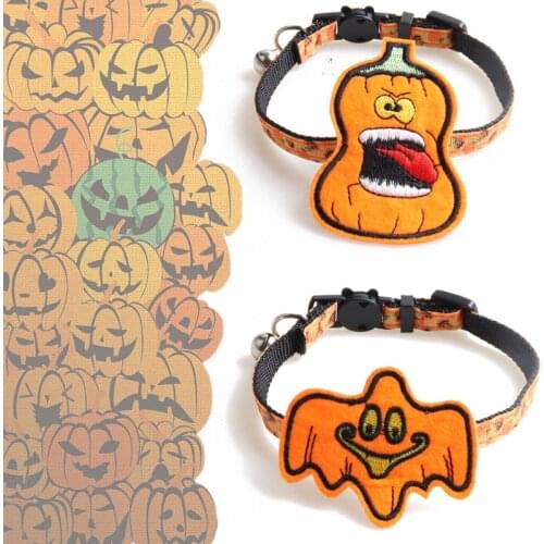 1.0*28cm Grotesque Pumpkin Cat Decoration Fancy Cat Collar with Bell Halloween Cat Accessories Pet Breakaway Cat Kitten Collar