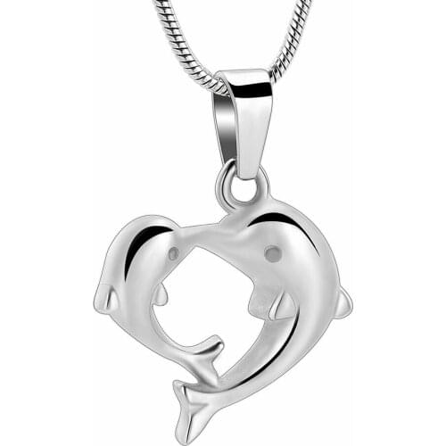 IJD10085 Loss Of Pet Cremation Jewelry - Double Dolphin Memorial Urn Pendant Ashes Holder Keepsake Necklace - Stainless Steel