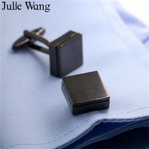 Julie Wang Black Square French Cufflinks Mens Wire Drawing Design Brass Shirt Cuff Buttons Sleeve Nail Business Gift
