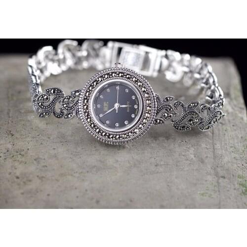 Limited Edition Classic S925 Silver Pure Thai Silver Artistic Bracelet Watches Thailand Process Rhinestone Bangle Dresswatch