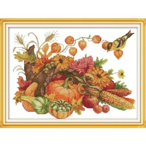 The Harvest of Autumn Cross Stitch Patterns Printed on Canvas 14CT 11CT DMC Cotton Thread Painting DIY Embroidery Needlework Set