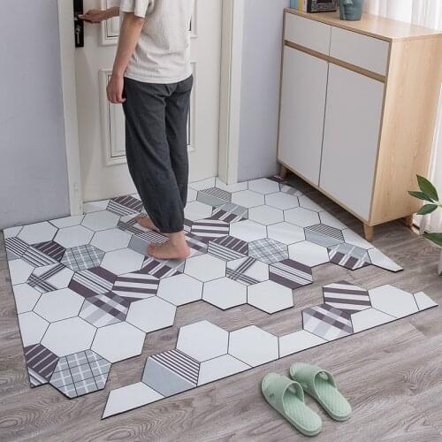 Living Room Bedroom Entrance Door Mat Non-slip Dust Proof Nordic Style Door Mat Carpet Hexagon PU Leather Freely Cut Mats Carpet