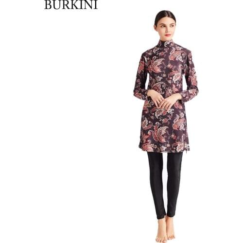 2020 Muslimah Swimsuit Hijab Swimming Burkinis Floral Modest Muslim Swimwear Women Islam 3 Piece Full Cover Islamic Long