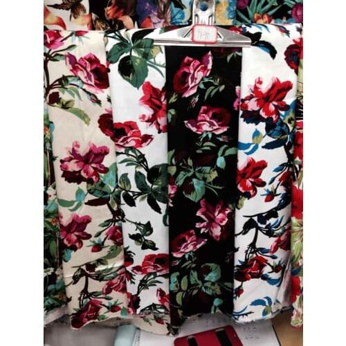 LEO&LIN Retro Twill Printed Stretch Satin The White China Roses Patchwork Cotton Fabric Tissus 50cm