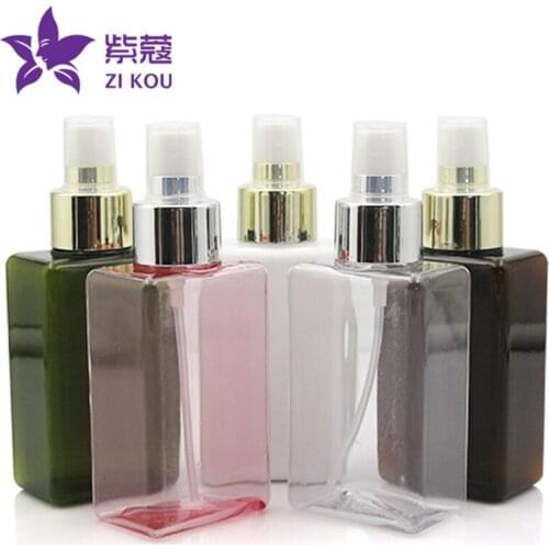 Hot-selling 1pcs free shipping 100ml square shape bottle Shinny golden aluminum shell shampoo lotion pump emulsion bottle