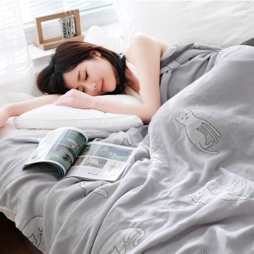 Gauze 100% Cotton Muslin Summer Towel Blanket Bed Sofa Throw Nap Thin Cover Blankets Breathable Bed Cover Soft Picnic Cushion