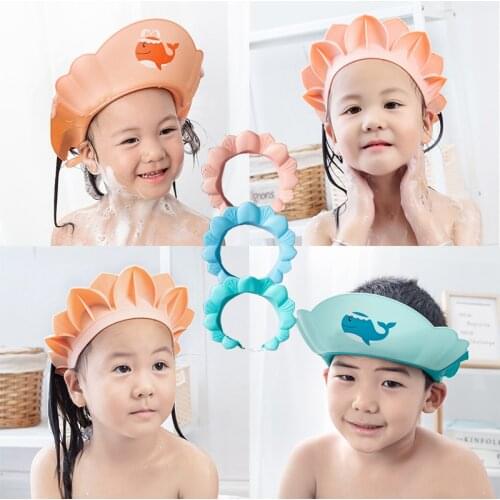 Cute Baby Bath Hat Adjustable Kids Shower Protect Eye Waterproof Splash Guard Hair Wash Shield For Infant Shampoo Cap