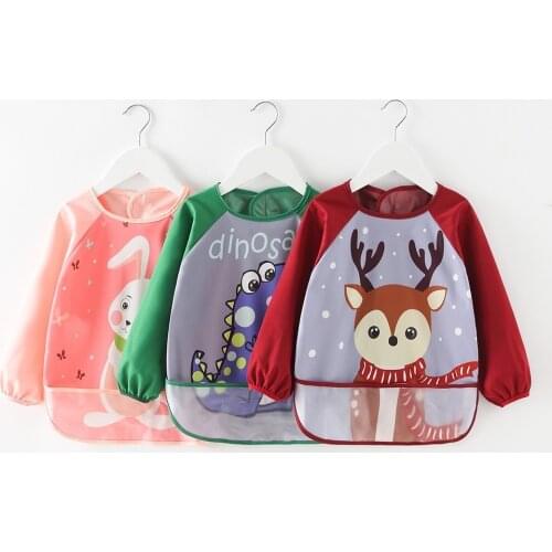 Cute Baby Bibs Toddler Baberos Bavoir Waterproof Long Sleeve Apron Cartoon Animals Children Feeding Smock Bib Baby Stuff