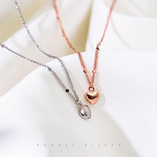 Fashion Womens S925 Silver Plated Platinum Simple Glossy Love Pendant Personalized Necklace Gift 352