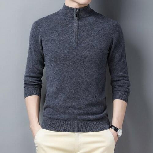Man Cashmere Sweater Sweater Autumn Winter Zipper 100% Wool Sweater Mock Neck Male Pure Wool Warm Sweater Pullovers