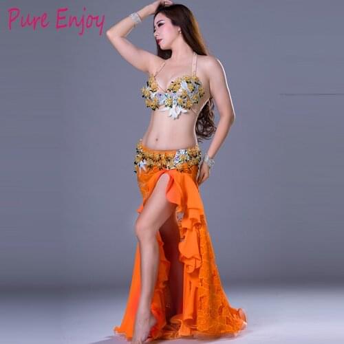 Custon Made Women Children Girls Belly Dance Indian Oriental Dance Performance Costume 2019 New Satin Bra Long Skirt Belt Set