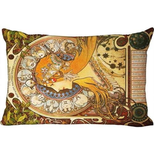 New Custom Alphonse mucha Printing pillowcover Two sides Standard Satin Silk Soft Rectangle Pillowcases zipper More size