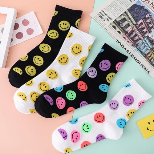 Spring and summer hot sale Korean smiley face expression ins wind net red cotton sports Japanese college wind socks women
