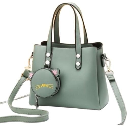 New PU Leather Handbag WomenS Bag New Fashion Big Bag European Leisure Large-Capacity Simple Female Shopping Bag Cat Wallet