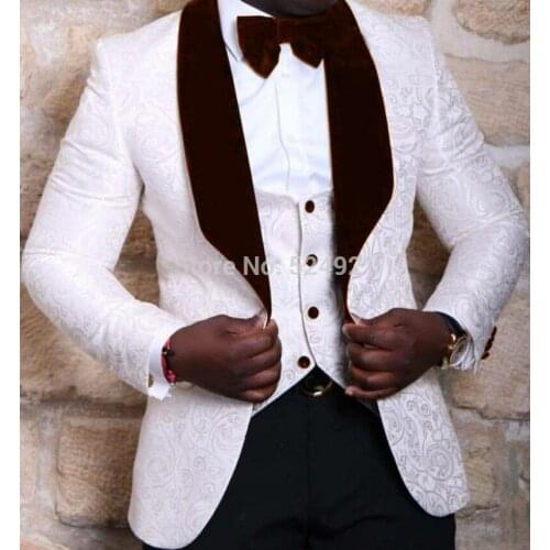 New Style Groomsmen Pattern Groom Tuxedos Shawl Wine Lapel Men Suits Wedding Best Man Blazer ( Jacket+Pants+Vest +Tie) C310