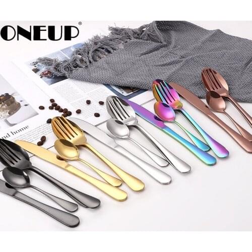 ONEUP Stainless Steel Cutlery Set Colorful Tableware Kitchen Accessories Dinnerware Spoon Fork Knife Flatware Dishwasher Safe