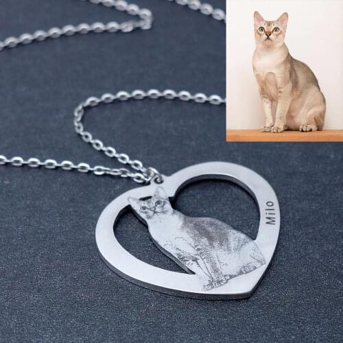 Personalized Dog Portait Necklace Your Pet Photo Necklace Pet Lover Gift Cat Memorial Loss Jewelry Heart Necklace