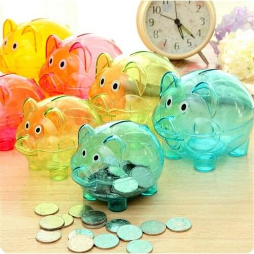Plastic Transparent Money Saving Box Case Coins Kawaii Cartoon Pig Shaped Piggy Bank