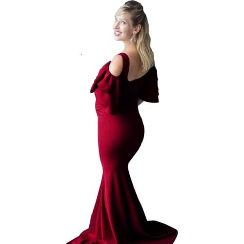 Maternity Dress for Photo Shoot Maternity Photography Props Sexy V Neck Cotton Maxi Gown Dress Ruffles Pregnant Women Clothes