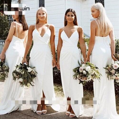 Mrs win Bridesmaid Dresses For Girls Elegant Front Split Sling Wedding Party Dresses HR206 Under 50 Long Vestido Madrinha 2020