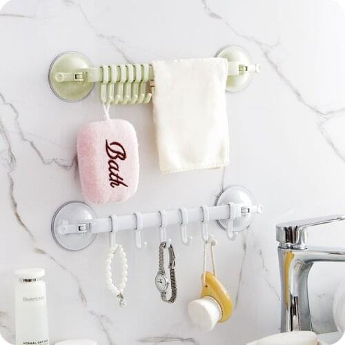 Towel Rack Suction Cup 6 Hooks Bathroom Kitchen Wall Door Holder Sucker HangerN on-trace Strong Sucker Rack Hook for Towel Spoon