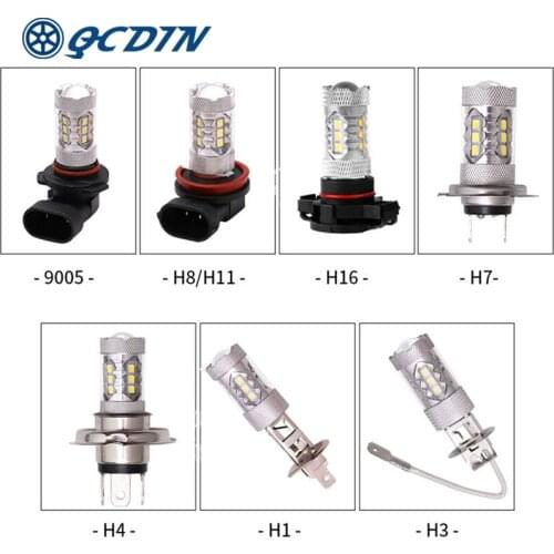 QCDIN 2Pcs 80W Headlight LED Bulbs 9005/H8/H1/H3/H4/H7/H16 White Auto Headlamp Light Bulb Fog Lights DC 12-24V