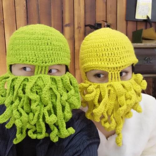 Woolen hat new octopus hat handmade octopus beard headgear woolen hat funny men and women trend
