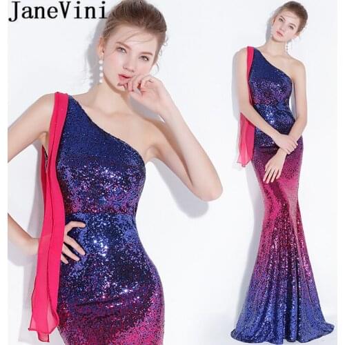 JaneVini Sexy Women Wedding Party Dress Shiny Sequined Long Mermaid Bridesmaid Dresses Floor Length Formal Gown Vestidos Dama